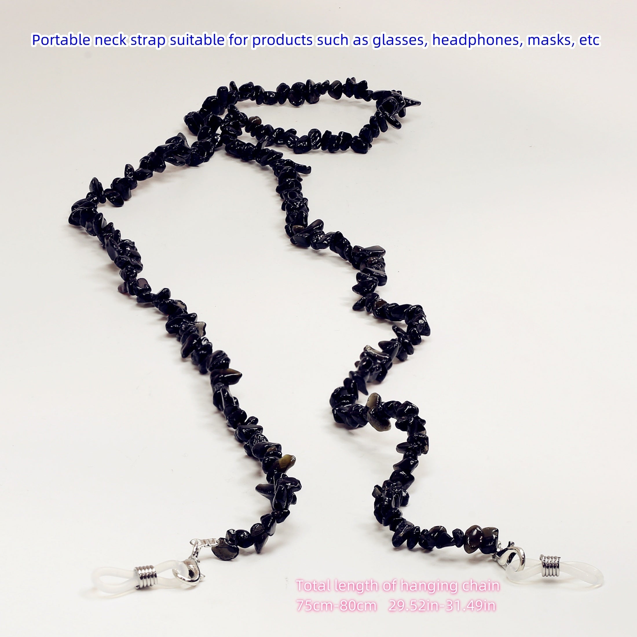 Цепочка из натуральных кристаллических чипсов с подвеской для очков и подвеской для наушников с кристаллом