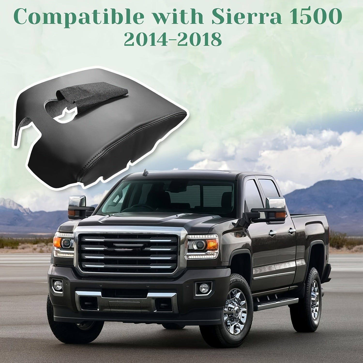 Car Center Console Armrest Cover Black PU Leather Replacement for Pickup Trucks