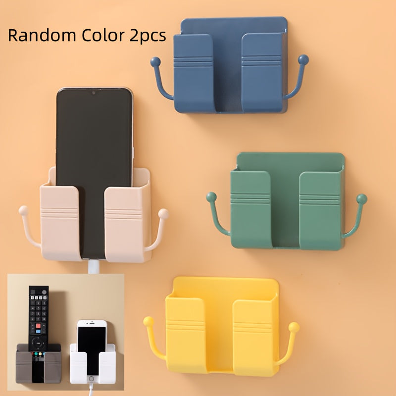Wall Mount Phone Holder Bracket 2 Pack Bedside Charging Organizer with Remote Shelf