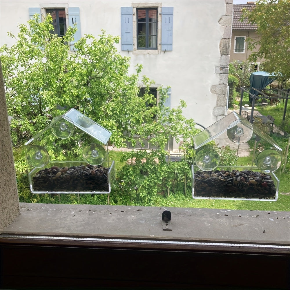 Acrylic Window Bird Feeder for Wild Birds with Transparent Design 14.5x5.5x14.5 Inches