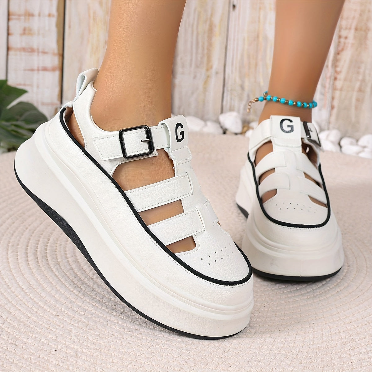 Women Casual Platform Mules Summer Breathable Chunky Heel Shoes