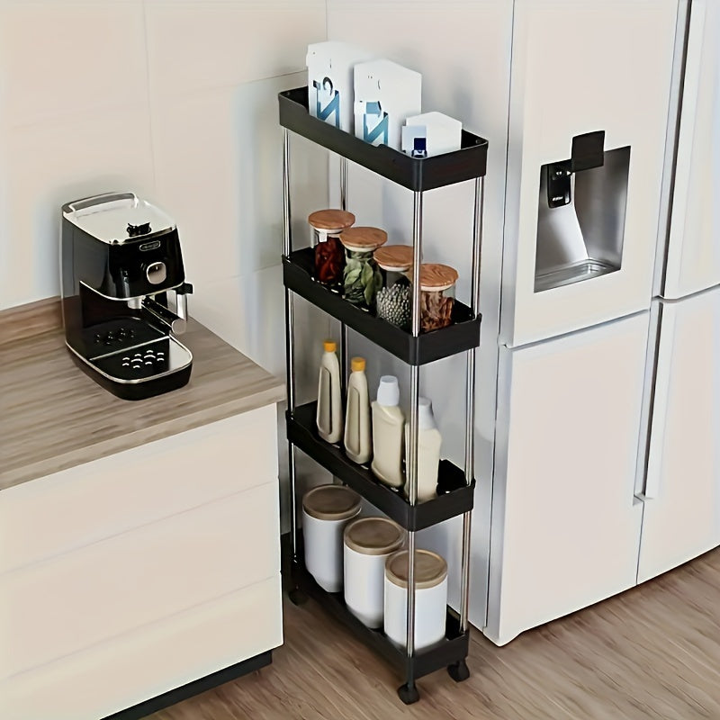Compact 3-Tier Rolling Storage Cart Stainless Steel Plastic Kitchen Bathroom Organizer