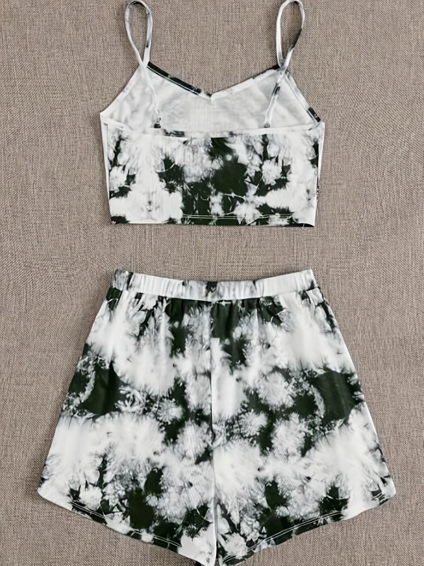 Plus Size Women's Tie Dye Cotton Pajama Set V Neck Crop Top & Shorts