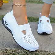 Women’s Breathable Knit Slip-On Flats Casual Walking Shoes White Black Sole
