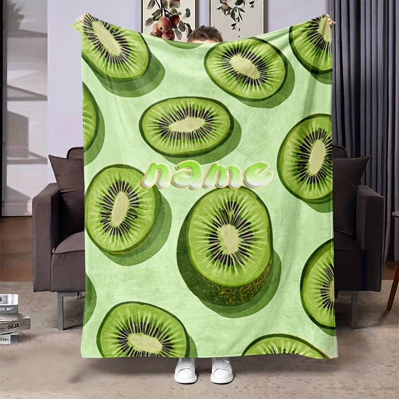 Customized Kiwi Fruit Patterned Flannel Throw Blanket Soft Warm Bedding for All Seasons