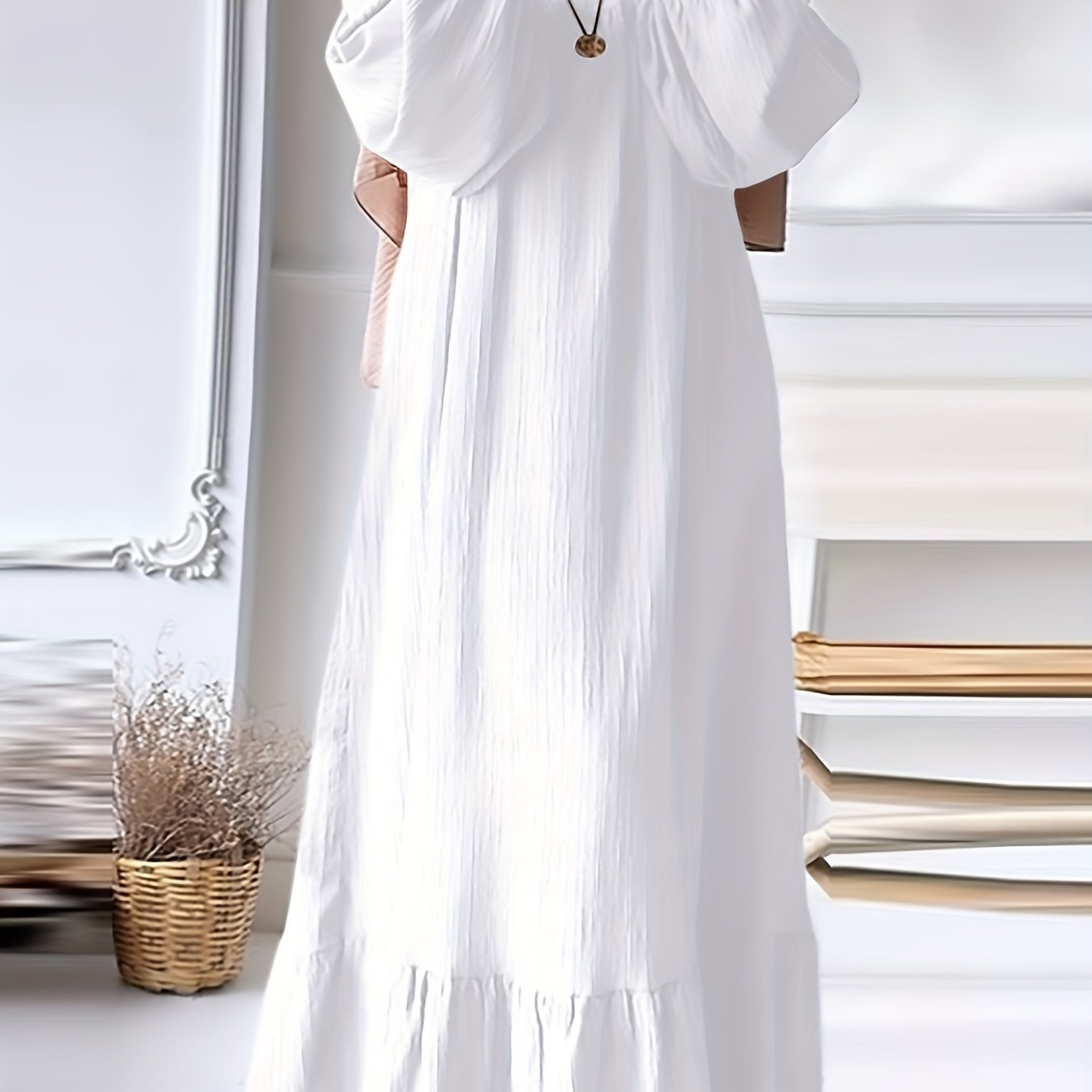 Green Vintage-Inspired Ruffle Hem Dress with Stretch Polyester for Spring and Fall