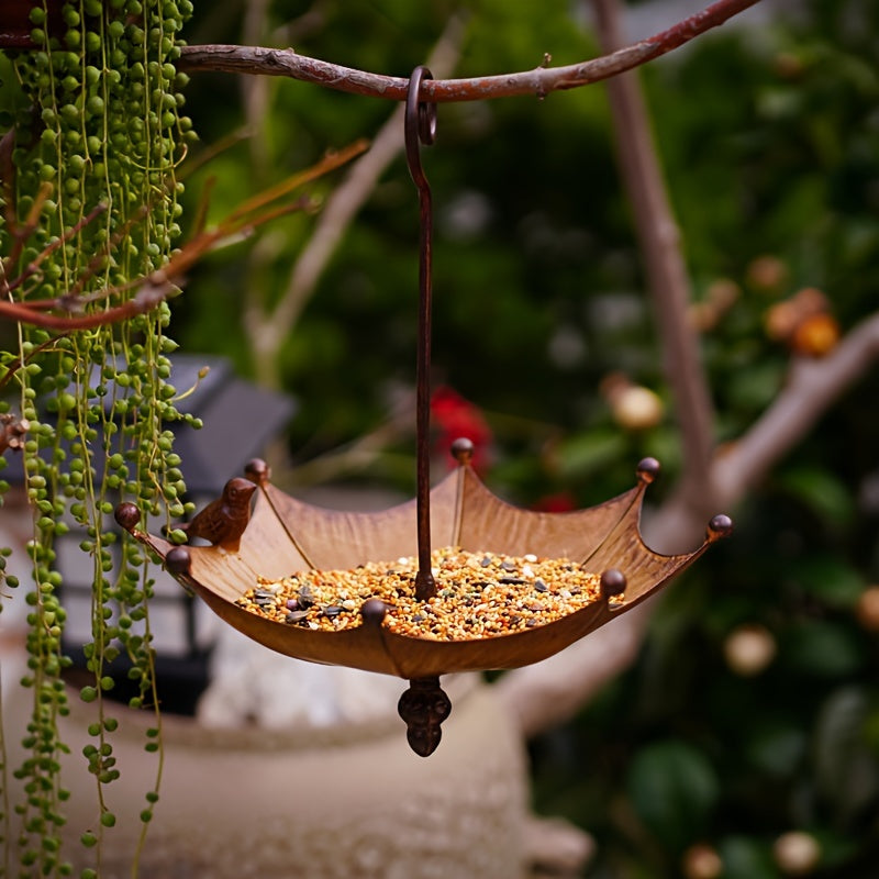 Outdoor Metal Bird Feeder and Bird Bath Umbrella-Shaped Garden Decor