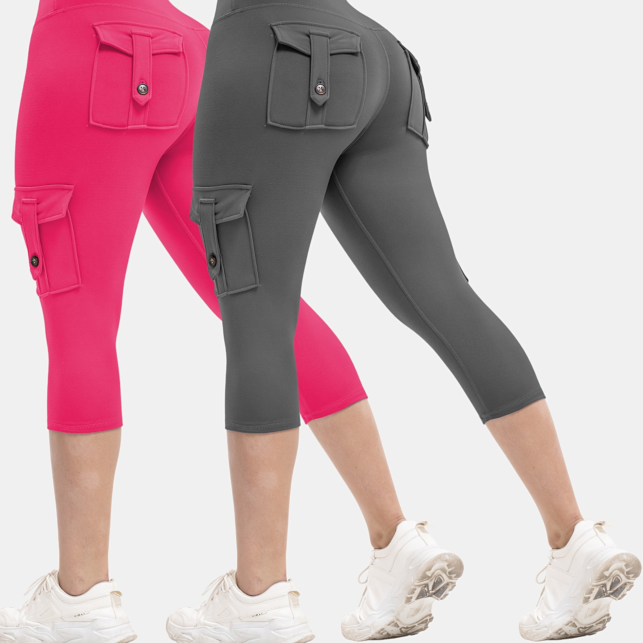 Women's Large Size High Waist Tights with Pockets Moisture-Wicking