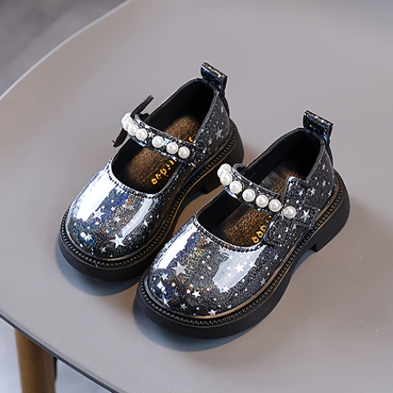 Zapatillas rosas de perla para niñas con patrón de estrellas brillantes para uso diario