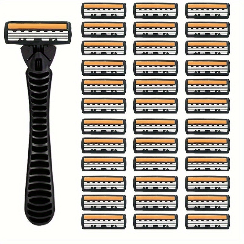 Men's Stainless Steel 3-Layer Manual Razor Set with Refill Options for Face Care