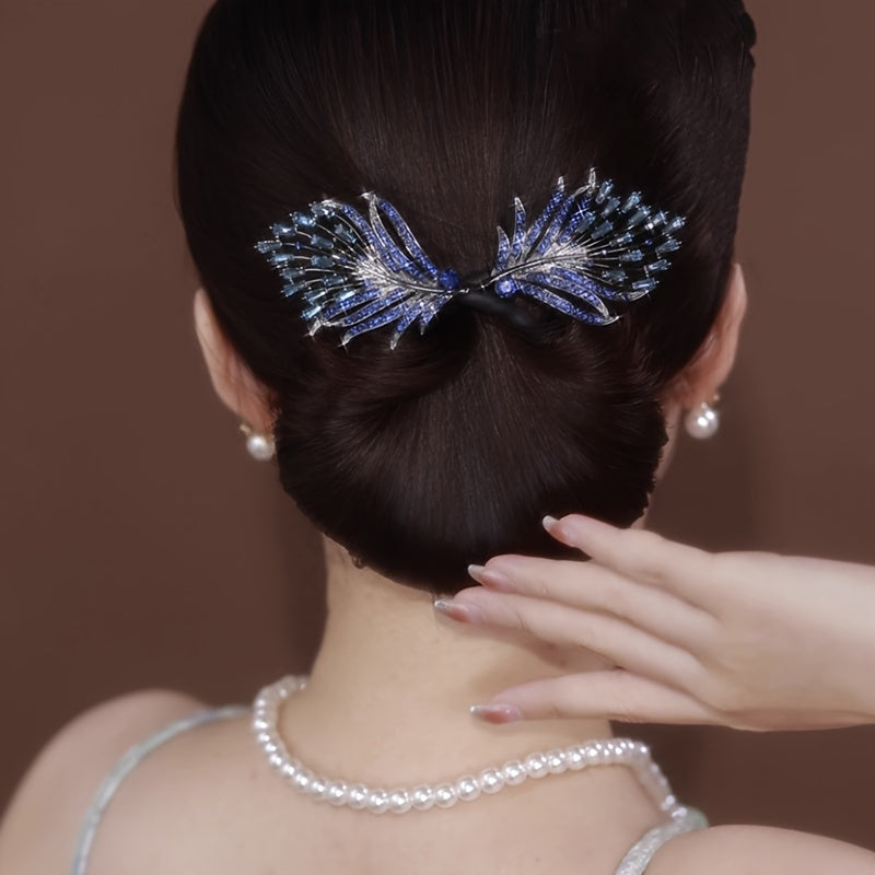 Feathered Twist Hair Clip with Rhinestones and Metal Accents for Bridal Shower