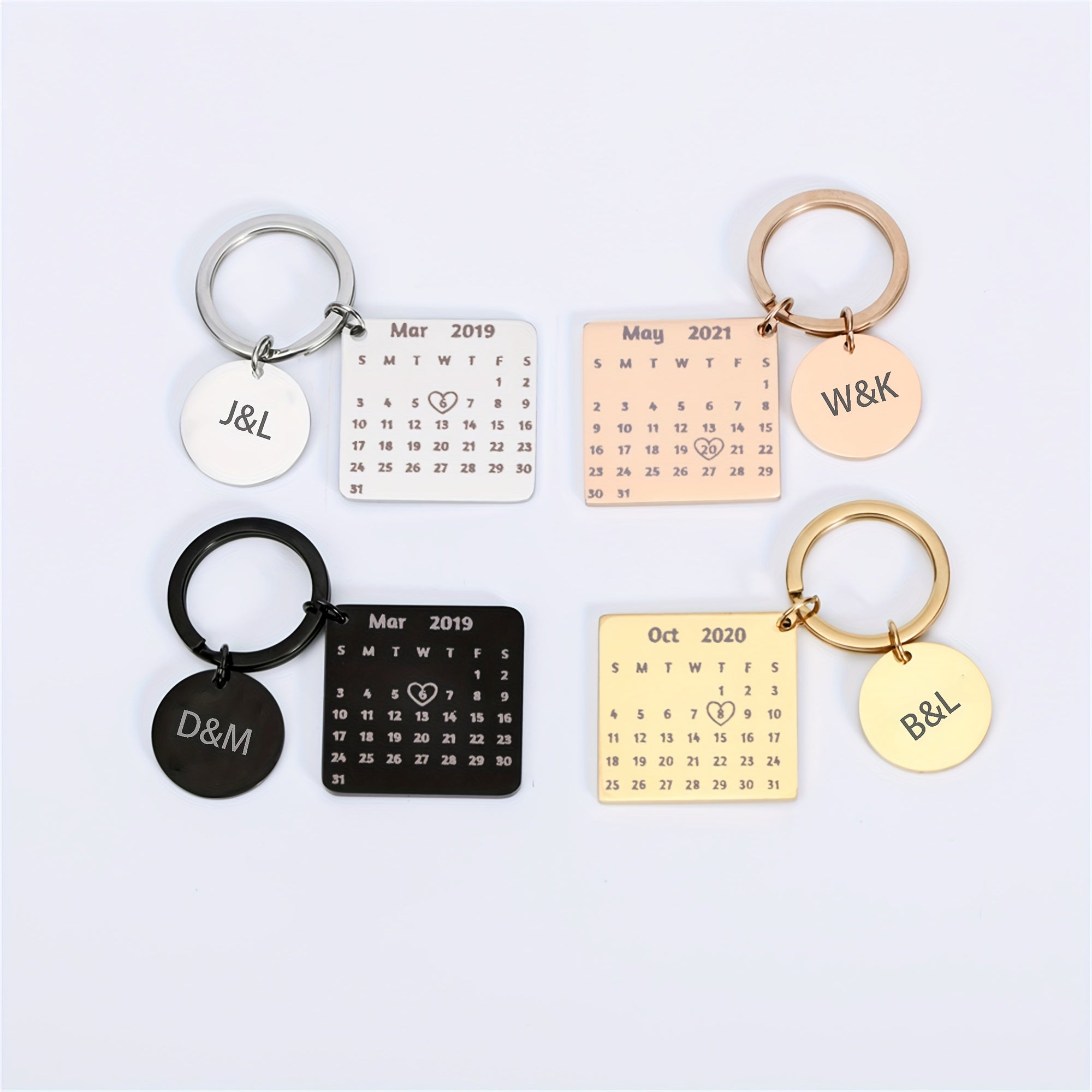 Engraved Custom Calendar Keychain for Couples Personalized Anniversary Gift