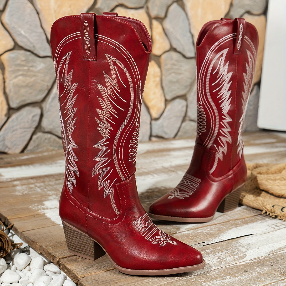 Women's Western Cowboy Boots High Heel Pointed Toe Knee-High Riding Boots with Zipper