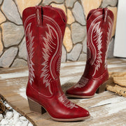 Women's Western Cowboy Boots High Heel Pointed Toe Knee-High Riding Boots with Zipper