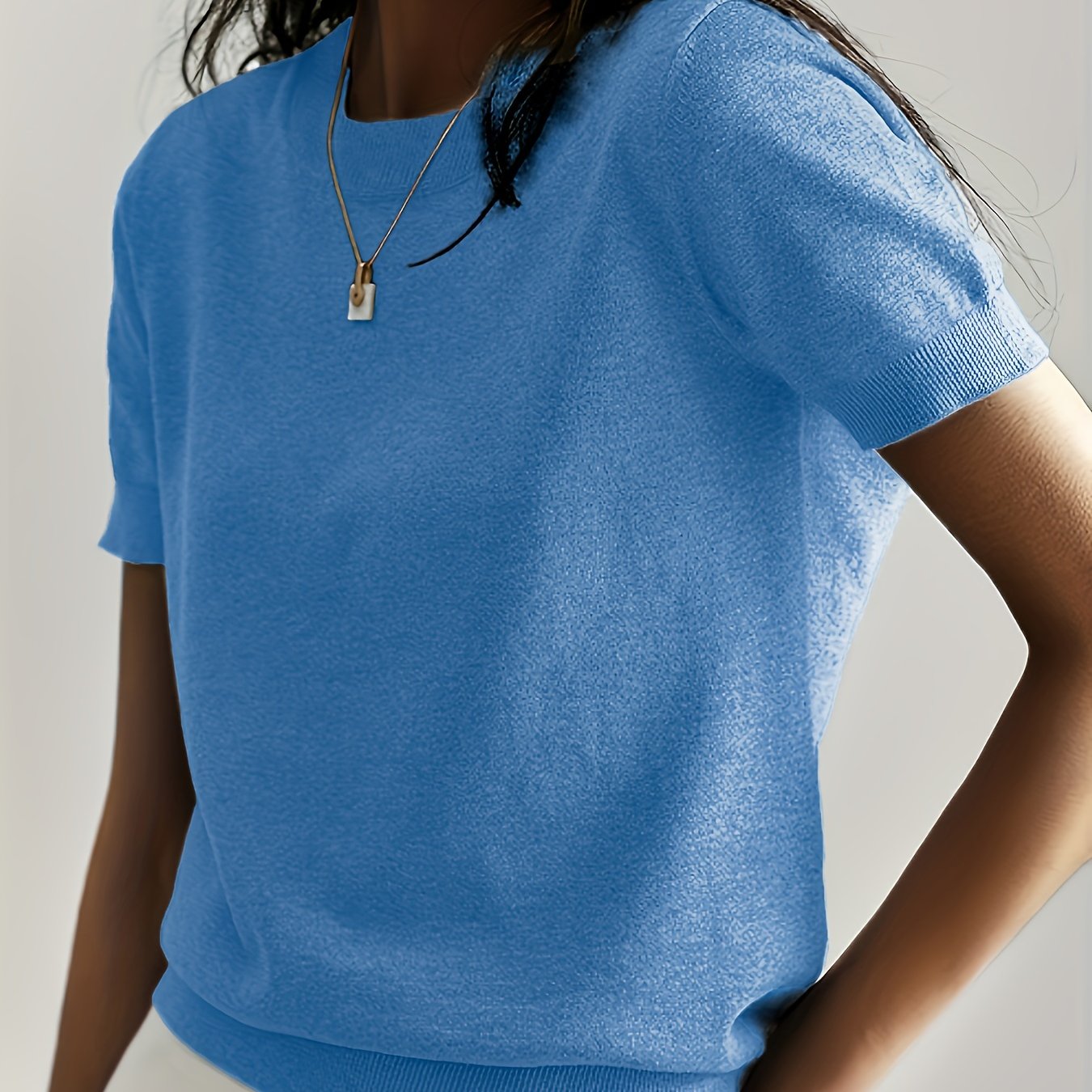 Women's Crew Neck Sweater Short Sleeve Casual Spring Summer Solid Knit Fabric