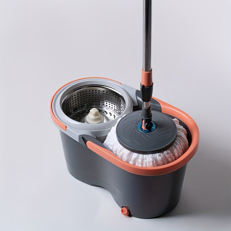 Stainless Steel Spin Mop and Bucket Set with Self-Wringing System for Home Cleaning