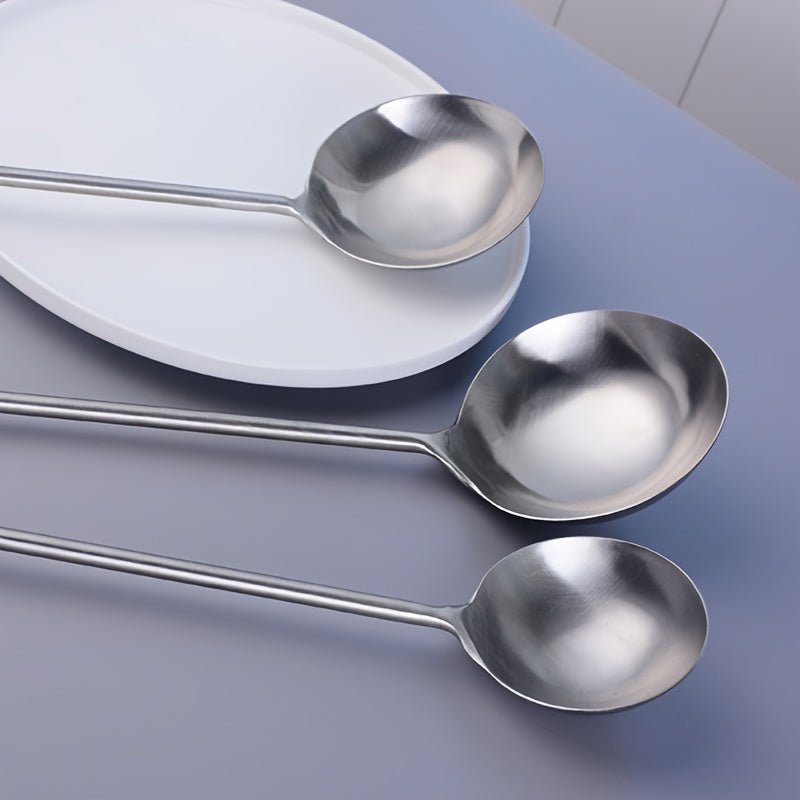 Set of 3 Stainless Steel Cooking Spoons Long Handles Stirring Serving Dishwasher Safe