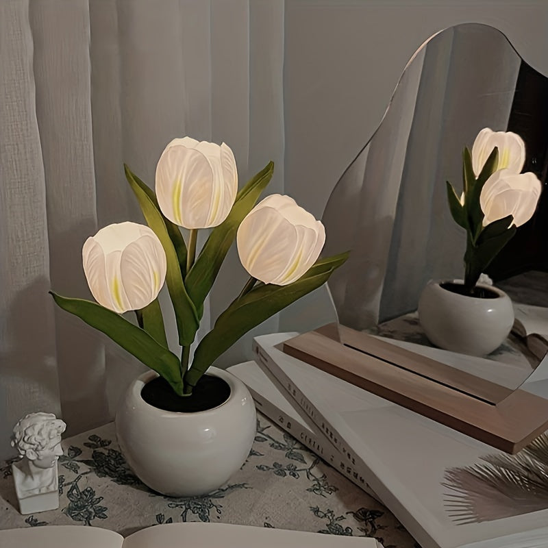 LED Tulip Night Light Vase Decoration USB Powered for Bedroom Living Room Office