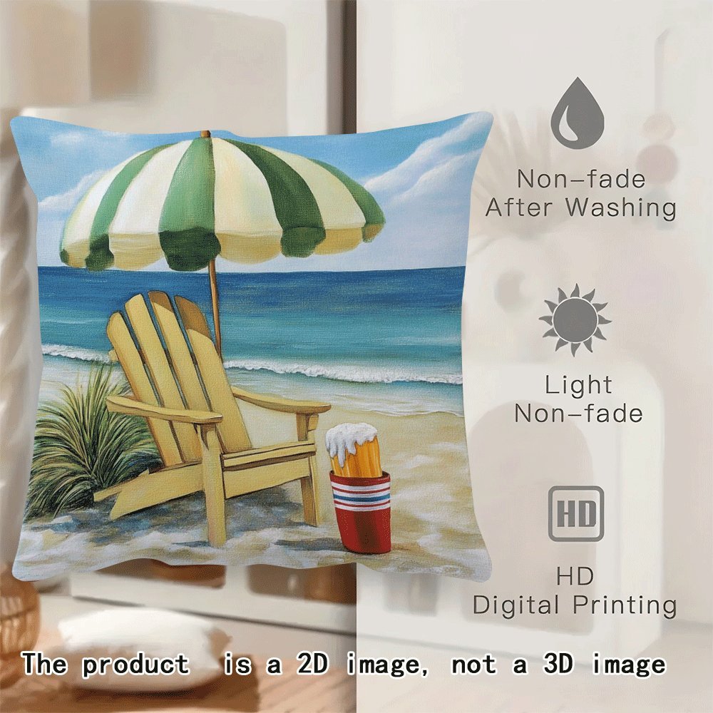 Beach Theme Flannel Cushion Cover 45.72cm Square Zippered Sofa Bedroom Living Room Car