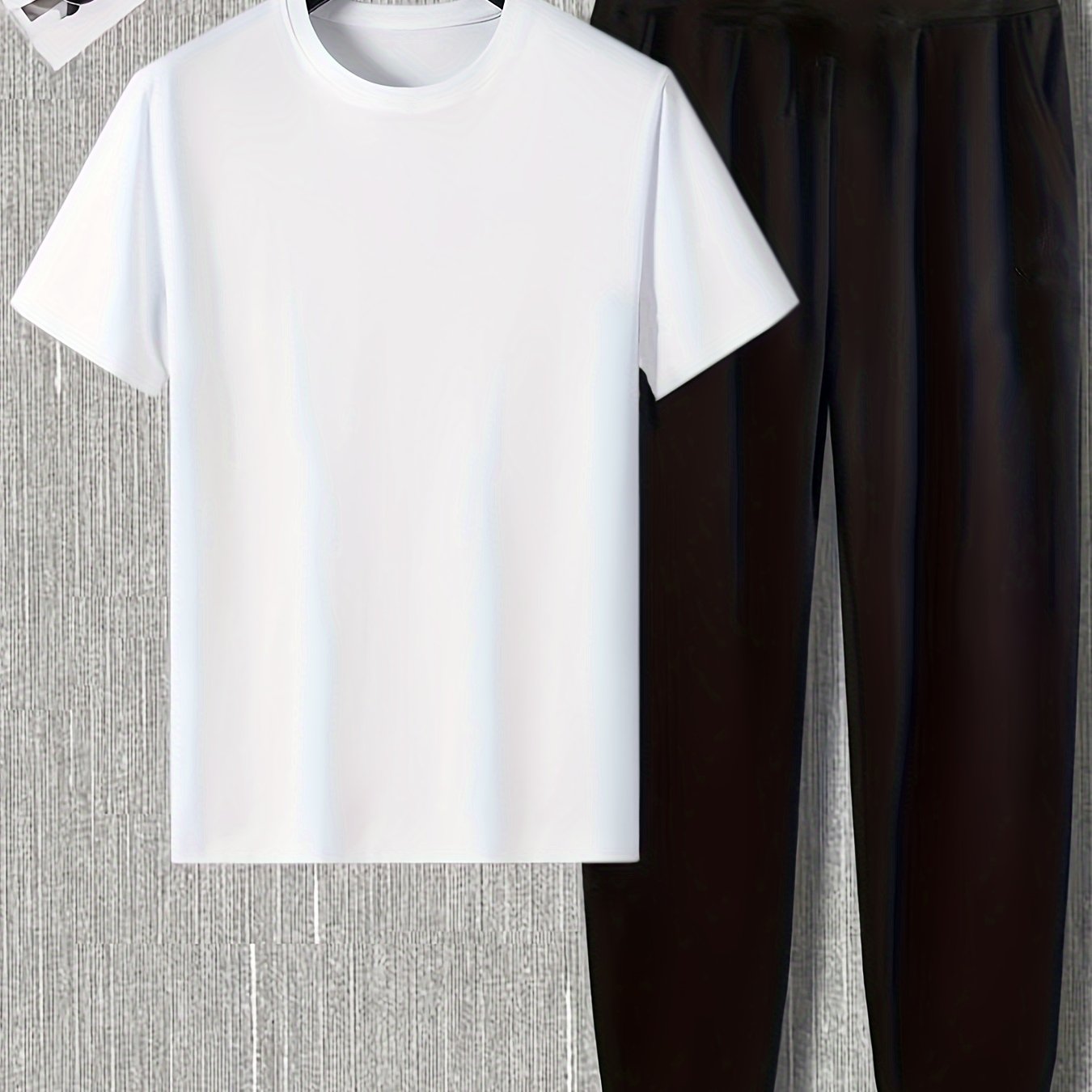 Men's Black Short Sleeve T-Shirt and Pockets Trousers Pajama Set Spring Summer Casual