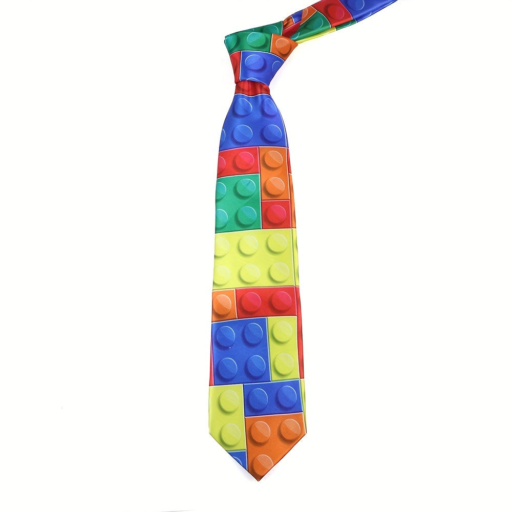 Silk-Like Printed Tie with Airplanes Planets Symbols Musical Notes Footballs for School Work Party