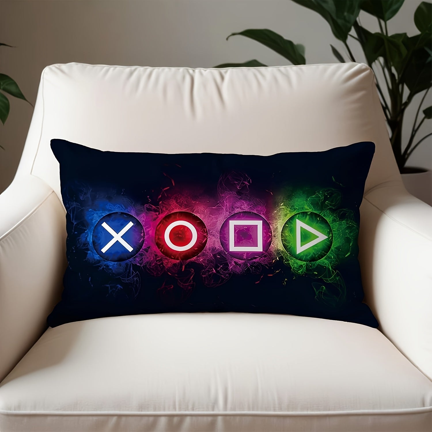 Gaming Console Pillow Cover 30x50 cm Linen Cushion Case with Zipper for Game Room Decor