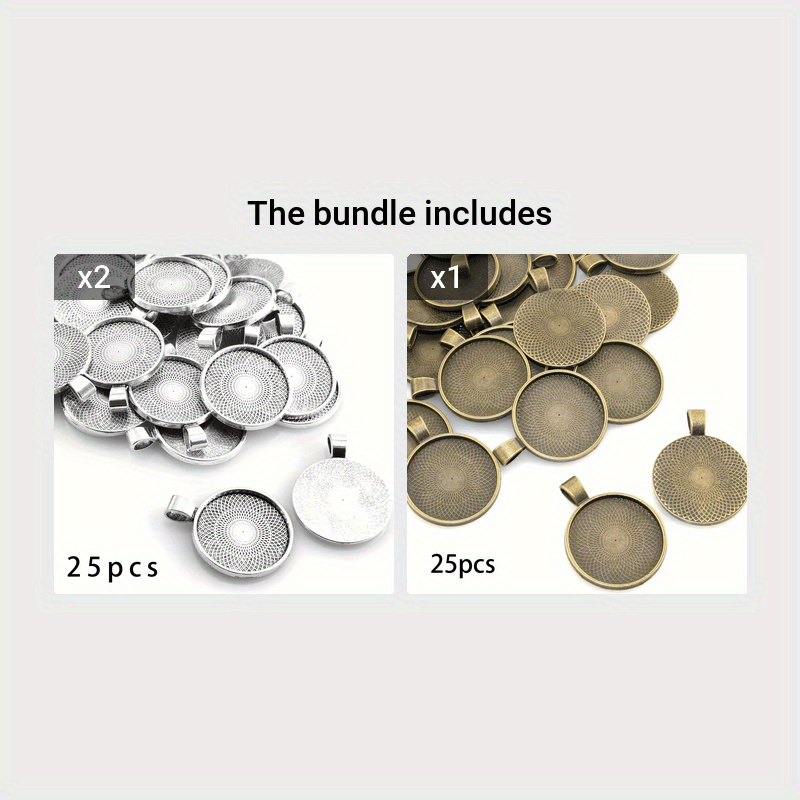 25 dona Zink alloy doira bezel taqsimoti 25mm bo'sh kabochon sozlamalari zargarlik qilish uchun