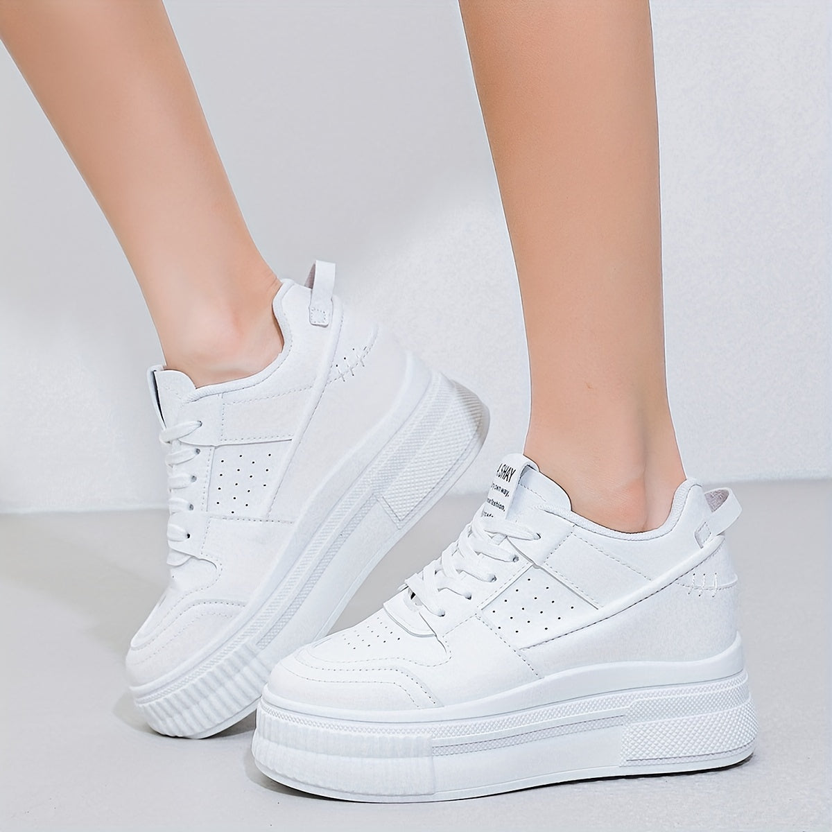 Women's White Casual Sneakers Thick Sole Comfortable Fashion