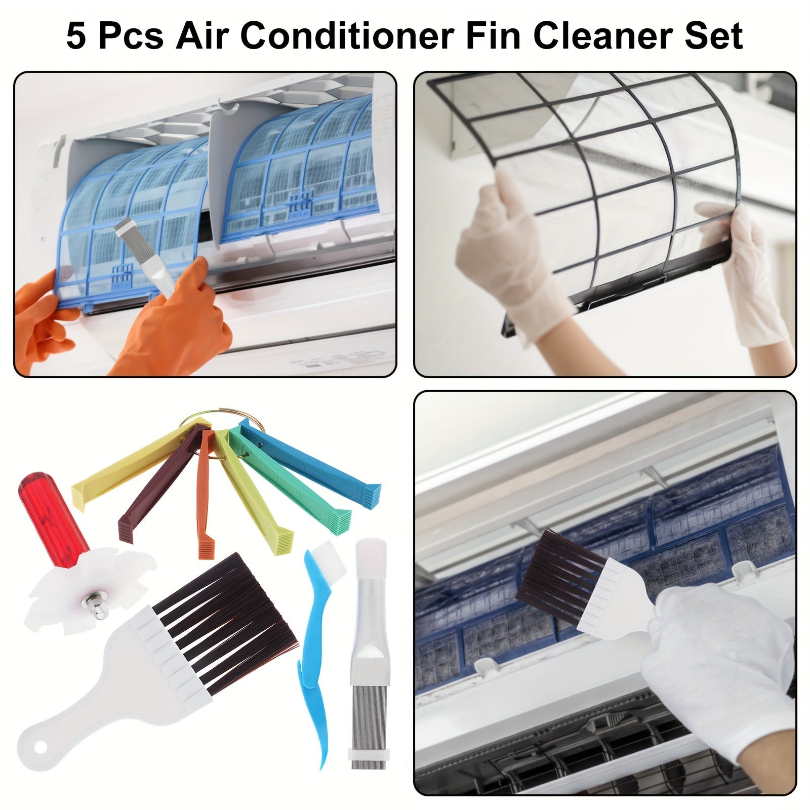 Multi-Functional Air Conditioner and Refrigerator Fin Cleaning Kit 5 Pieces Stainless Steel Plastic