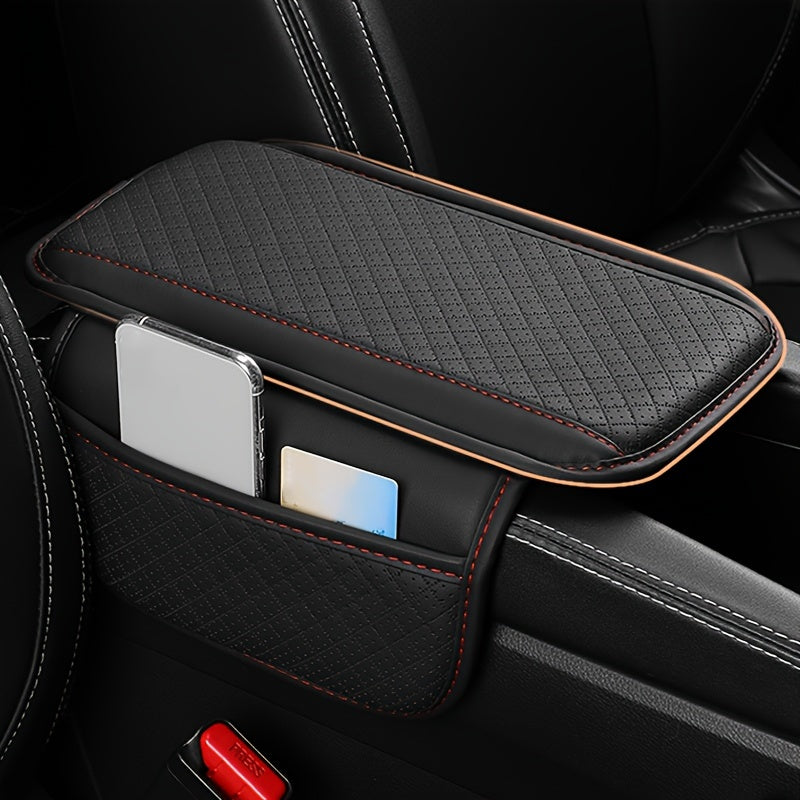 Universal Car Armrest Cushion with Phone Holder PU Leather Center Console Cover