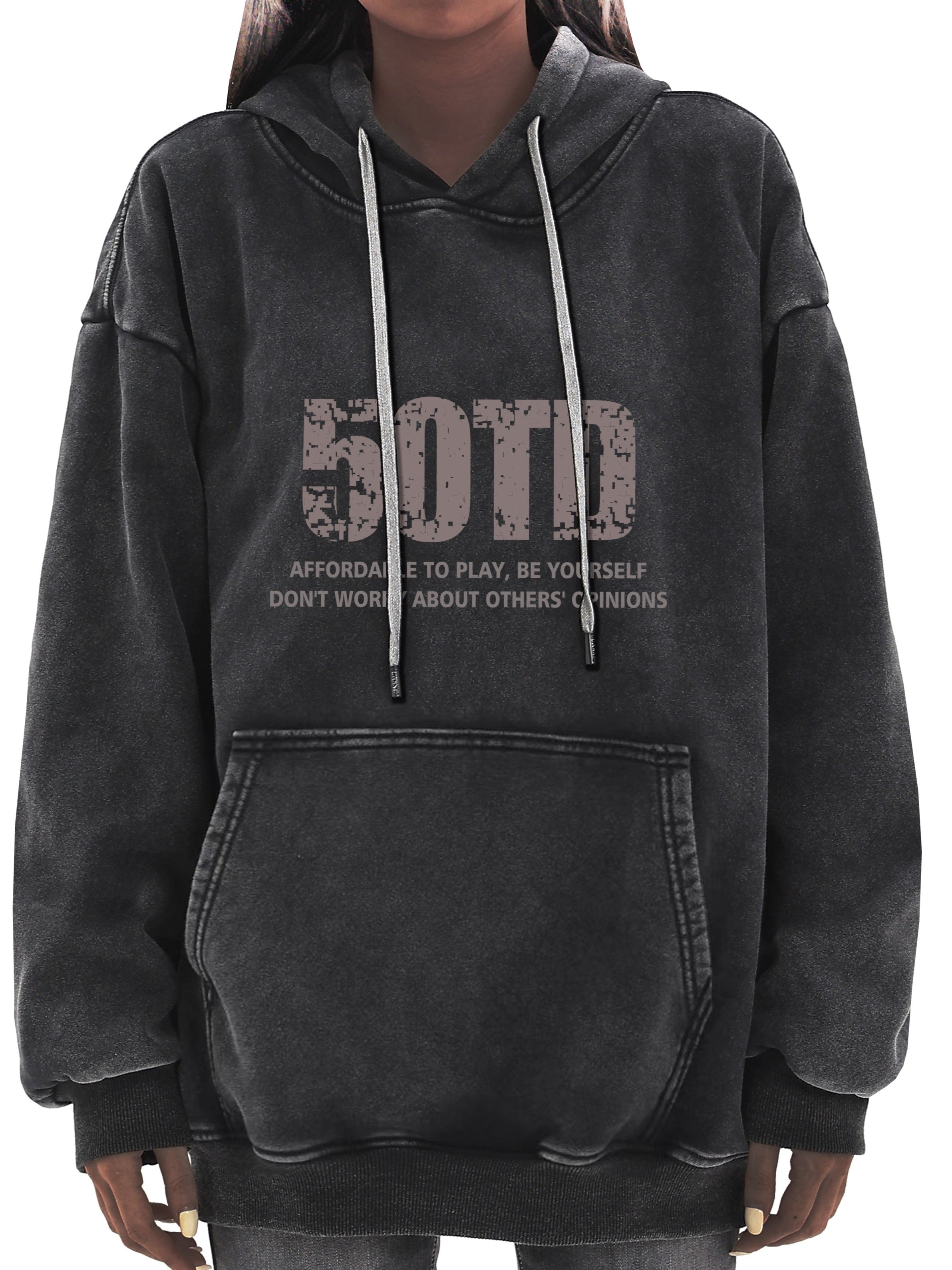 Women’s Plus Size Oversized Hoodie Black Cotton Blend Long Sleeve Casual Sweatshirt