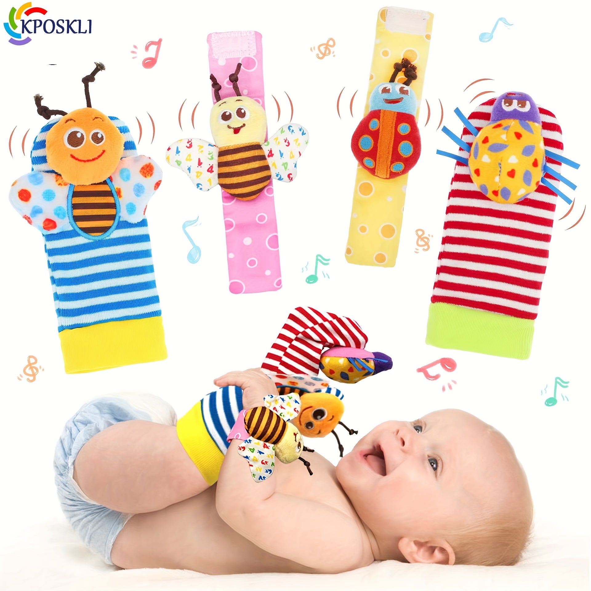 Baby Socks Set for Infants with Rattles and Foot Finder Toys, Breathable Fabric, Elastic Cuffs