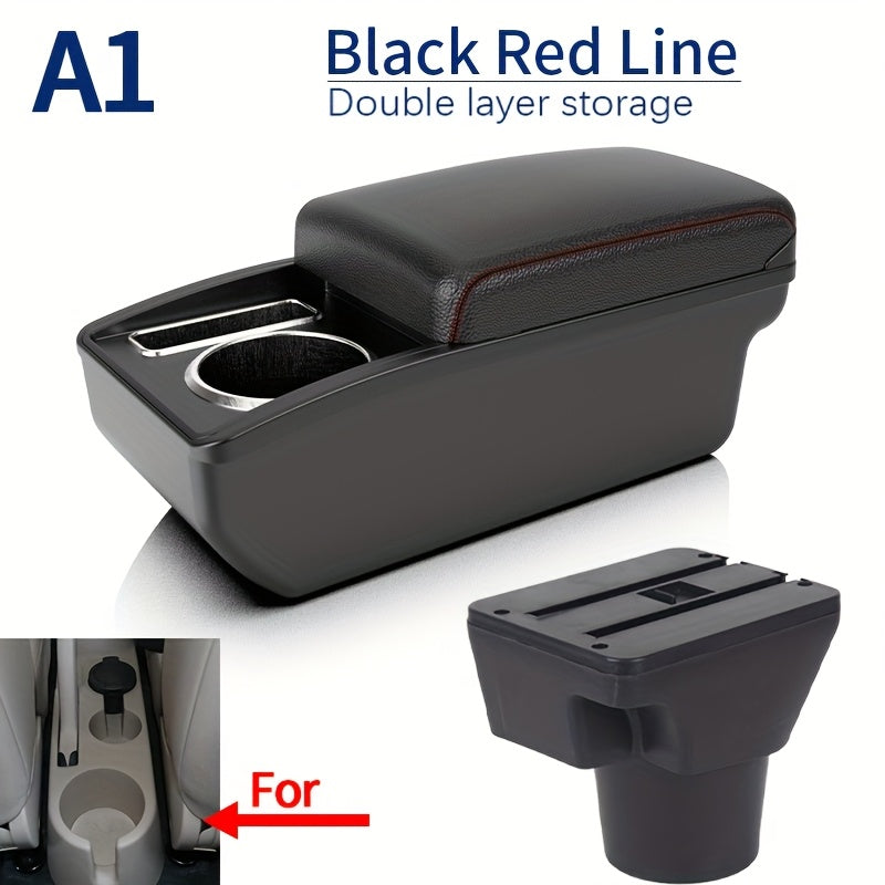 Car Interior Armrest Storage Box Black Double Layer Cup Phone Holder