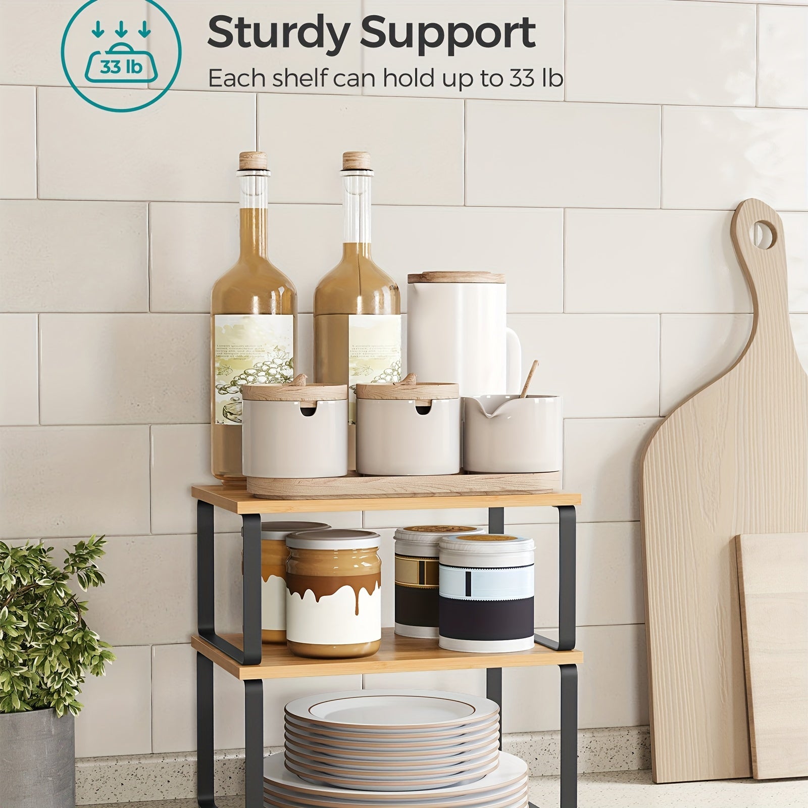 Estantes ajustables para organizador de armario de cocina, apilables, expandibles, de metal y madera, estante de esquina pulido