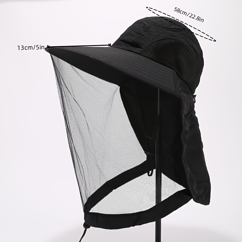 Outdoor Mesh Hat with Face Cover Sun Protection Breathable Mask for Fishing