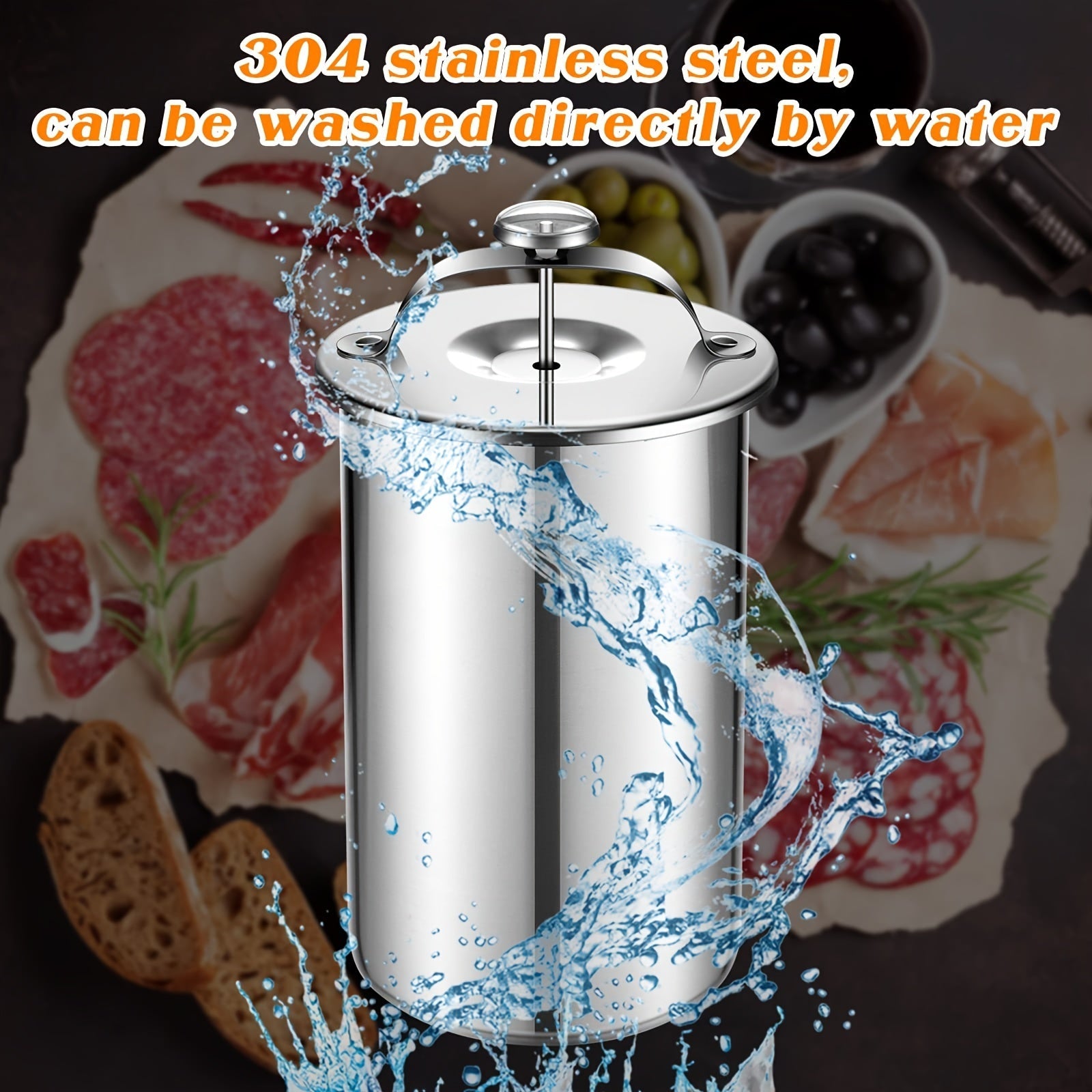 Prensa de carne de acero inoxidable con termómetro 1.5L para sándwiches de tocino de charcutería