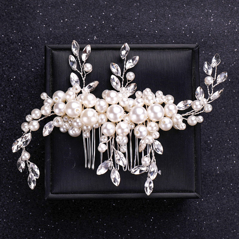 Faux Pearl and Crystal Hair Comb Wedding Bridal Hair Accessory Flower Headpiece