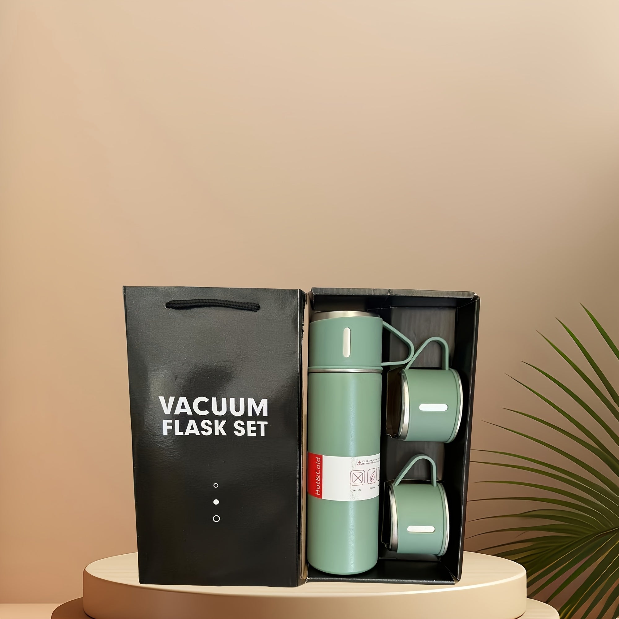 500ml Stainless Steel Vacuum Insulated Flask Set with 2 Cups for Hot Cold Beverages