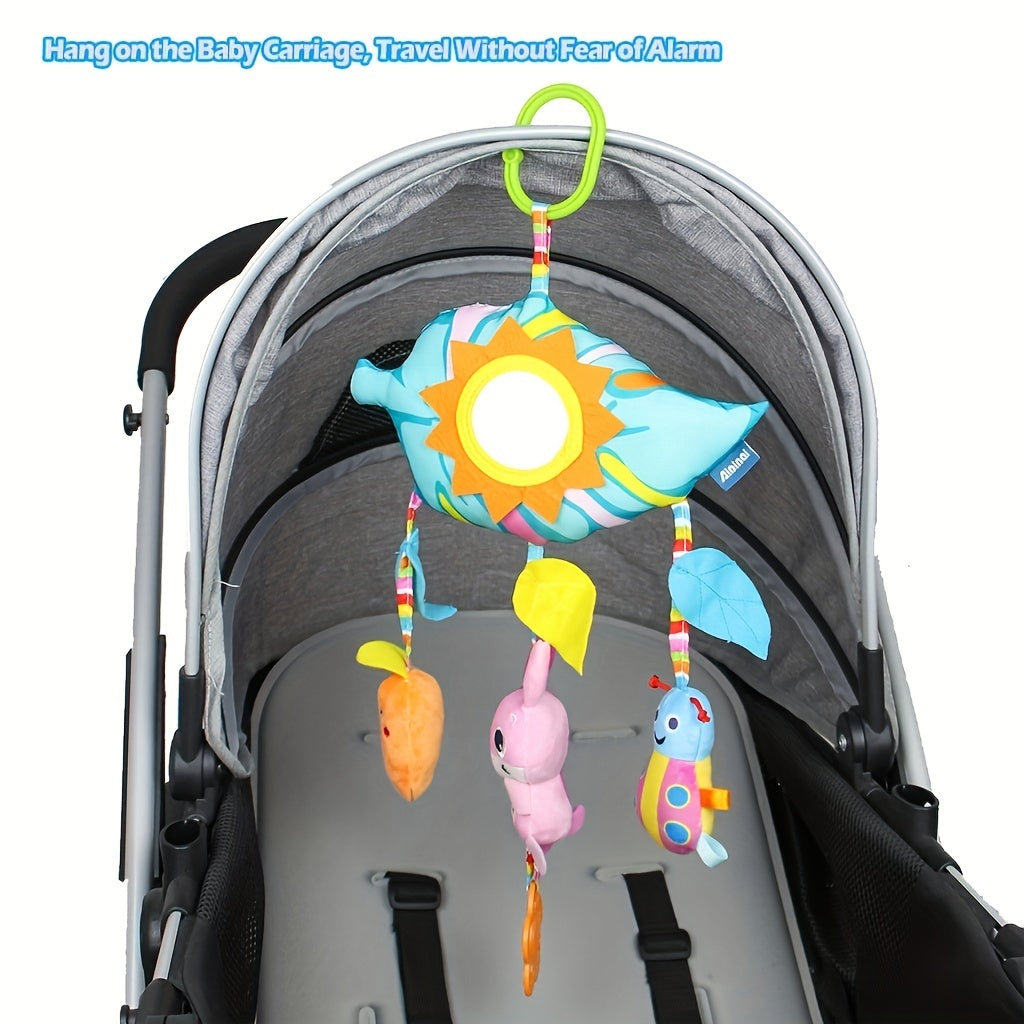 Baby Rainbow Hanging Toy for Infants Soft Rattle and Animal Charm for Strollers Car Seats Cribs