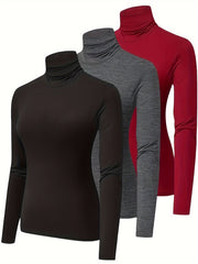 Женский комплект термобелья для женщин, топ с длинным рукавом и воротником-стойкой, 3 шт.