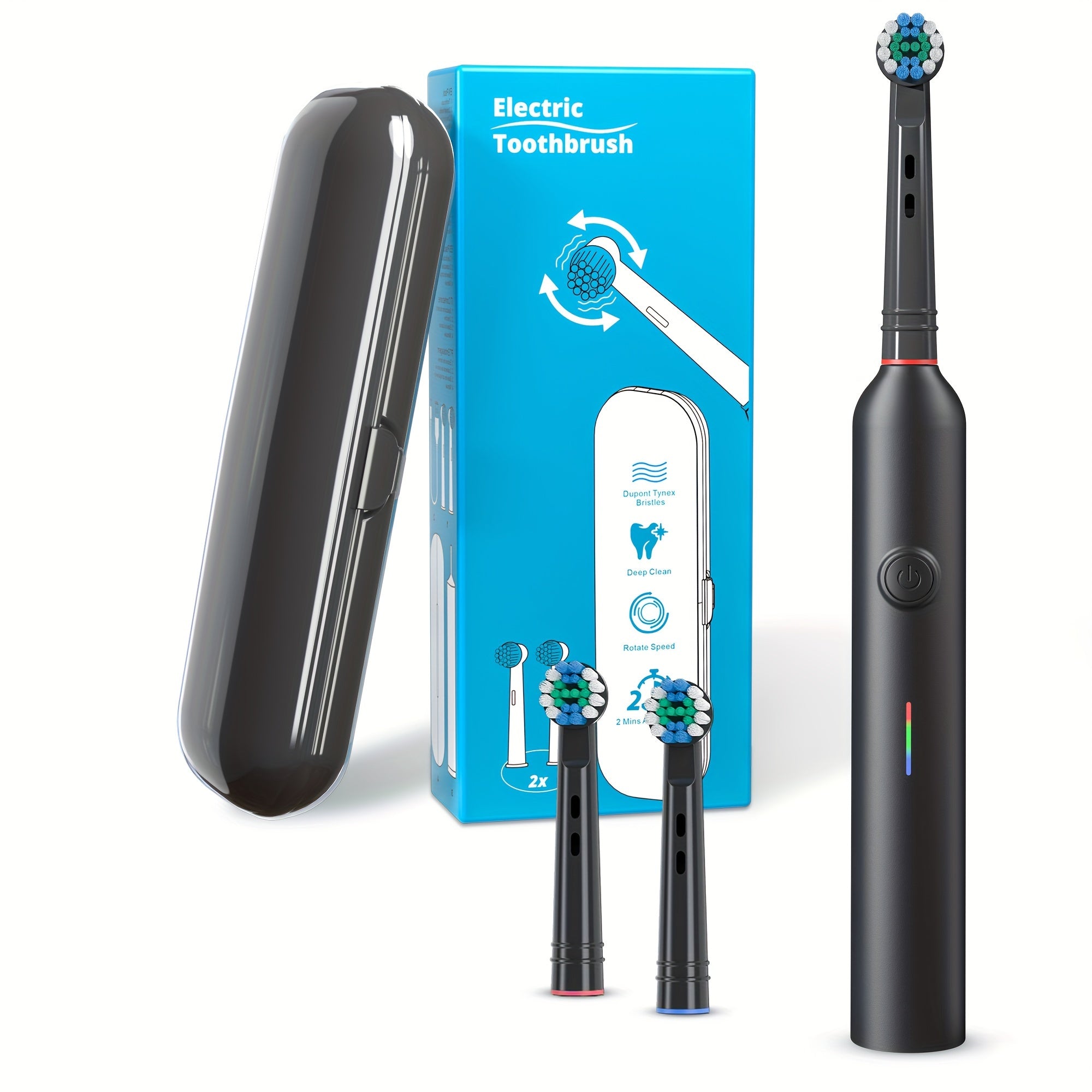 Electric Toothbrush for Adults Rotating 3 Modes 2 Brush Heads Waterproof