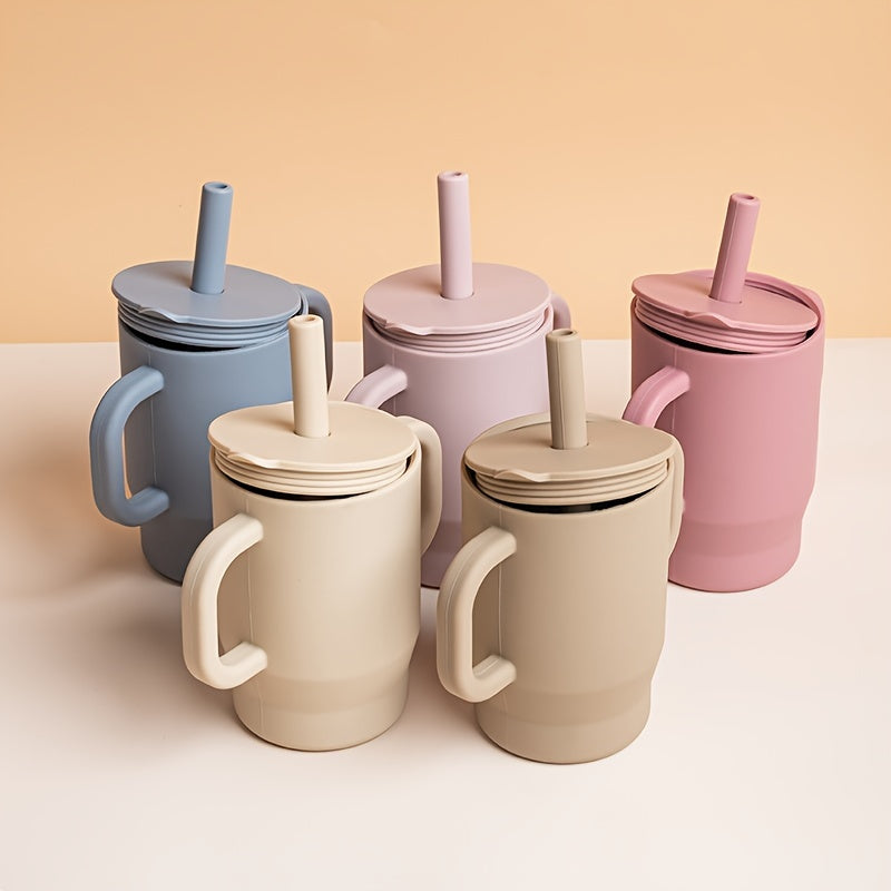 Vaso de silicona para niños, a prueba de fugas, libre de BPA, con asa y tapa con pajilla