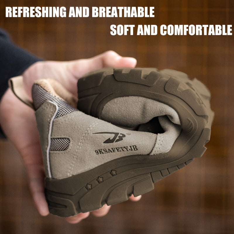 Men's Steel Toe Safety Shoes Durable Cow Leather Non-Slip Rubber Shock Absorbing
