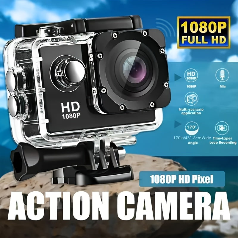 1080P HD Action Camera with 140° Wide-Angle Lens Digital Stabilization Fisheye LCD Screen
