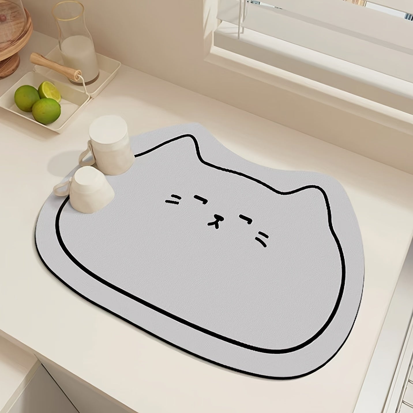 Festive Kitty Dish Mat 39cm x 15.35in Kitchen Bathroom Non-Slip Durable