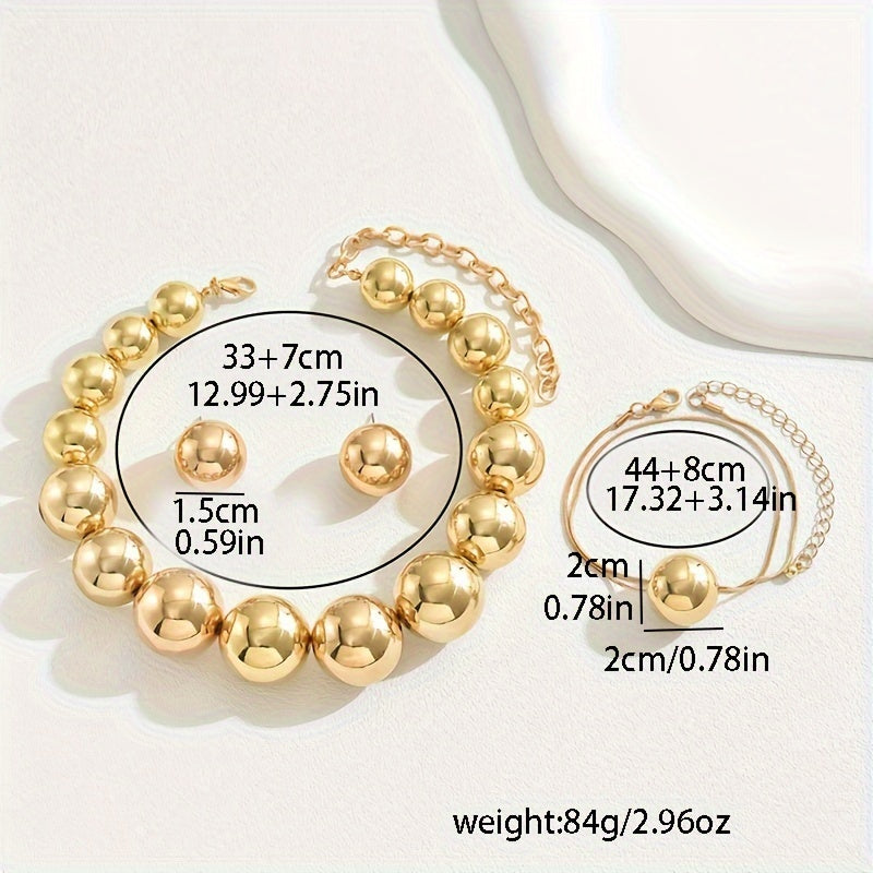 Geometric Ball Jewelry Set for Women Necklace Bracelet Earrings Gift