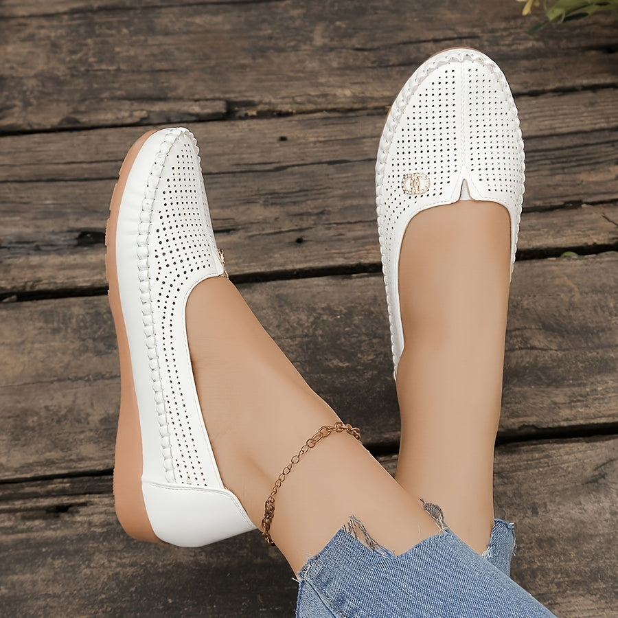 Women's Flat Loafers Slip-On Breathable Perforated TPR Sole All-Season Shoes