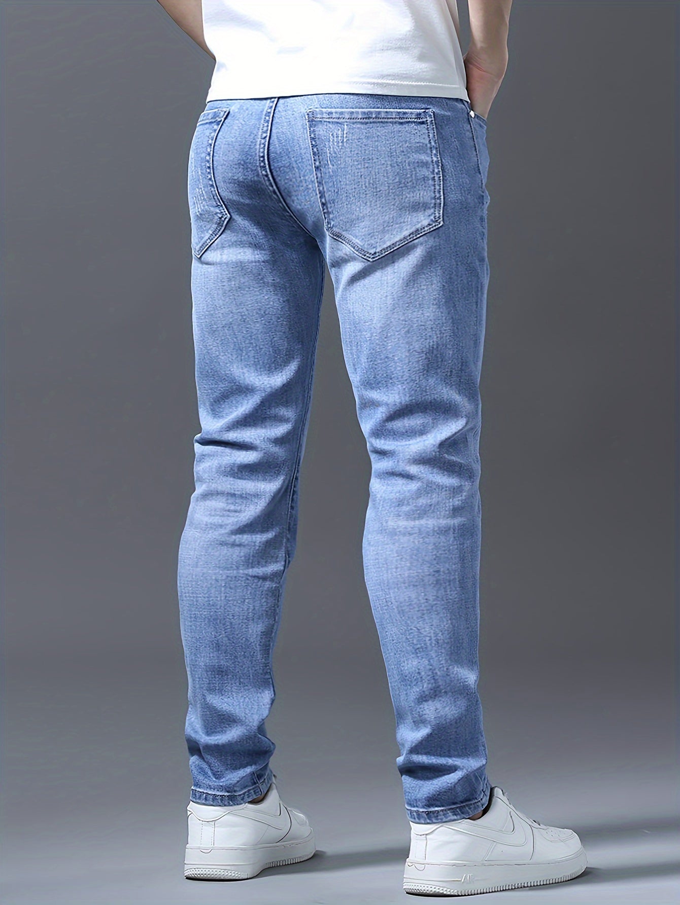 Men's Slim Fit Light Blue Stretch Denim Jeans All-Season