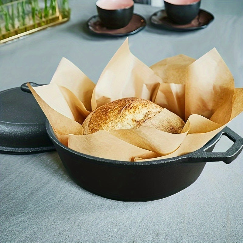 1-qismli oldindan tayyorlangan ikki maqsadli non pishirish panasi, bitta tutqichi bo'lgan qalinlashtirilgan quyma temirdan yasalgan ikki maqsadli idish, 2-in-1 idish sifatida ishlaydigan yopishqoq quyma temir kombinatsion pishirish asbobi.