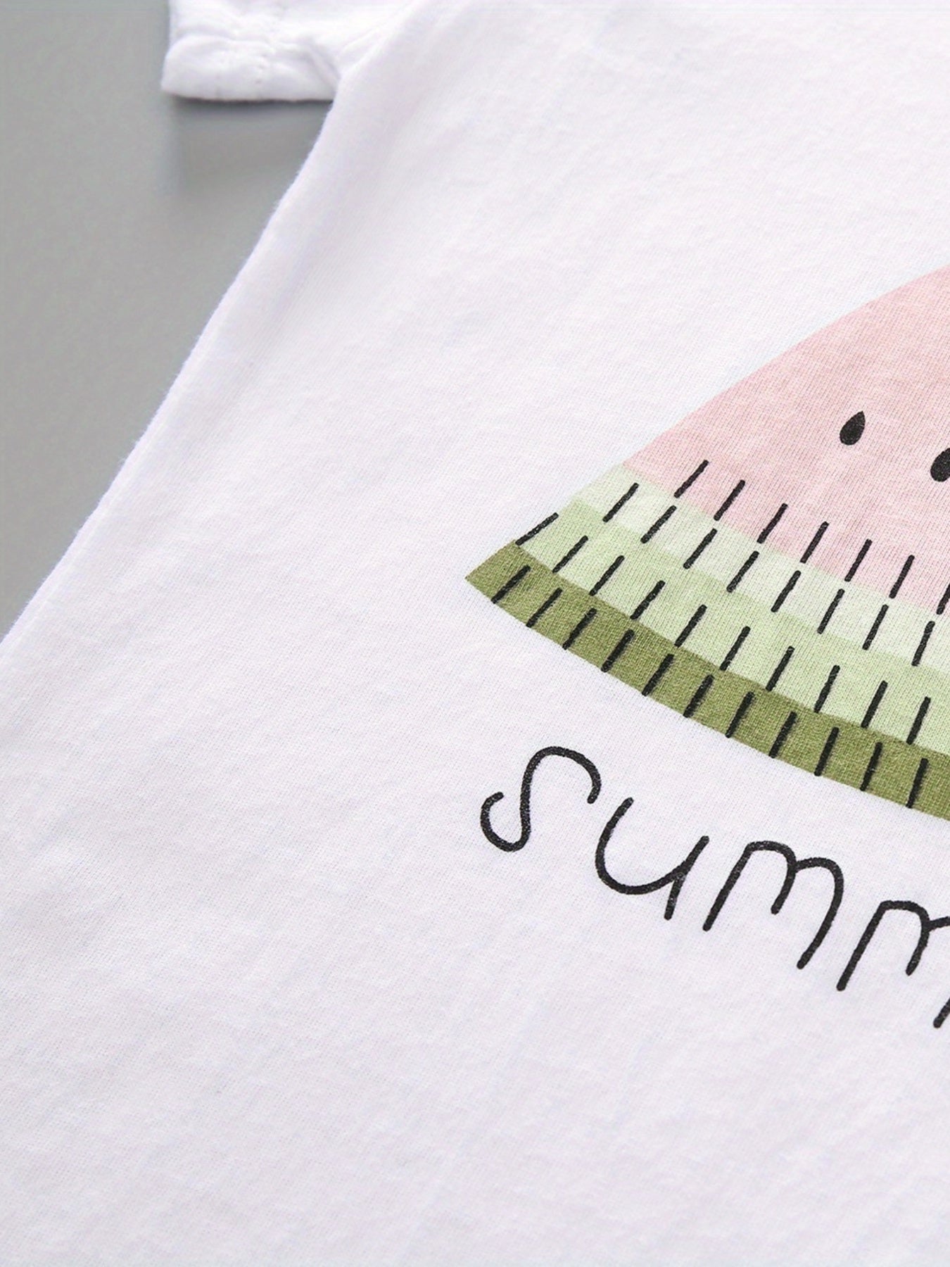 Girls Summer Outfit Watermelon Print Cotton Short Sleeve T-Shirt and Casual Shorts Set